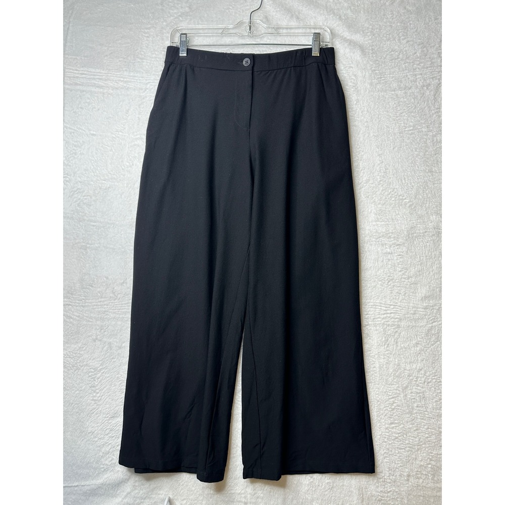 Eileen Fisher Pants Womens PM Black Wide Leg Cropped Viscose Blend 0673